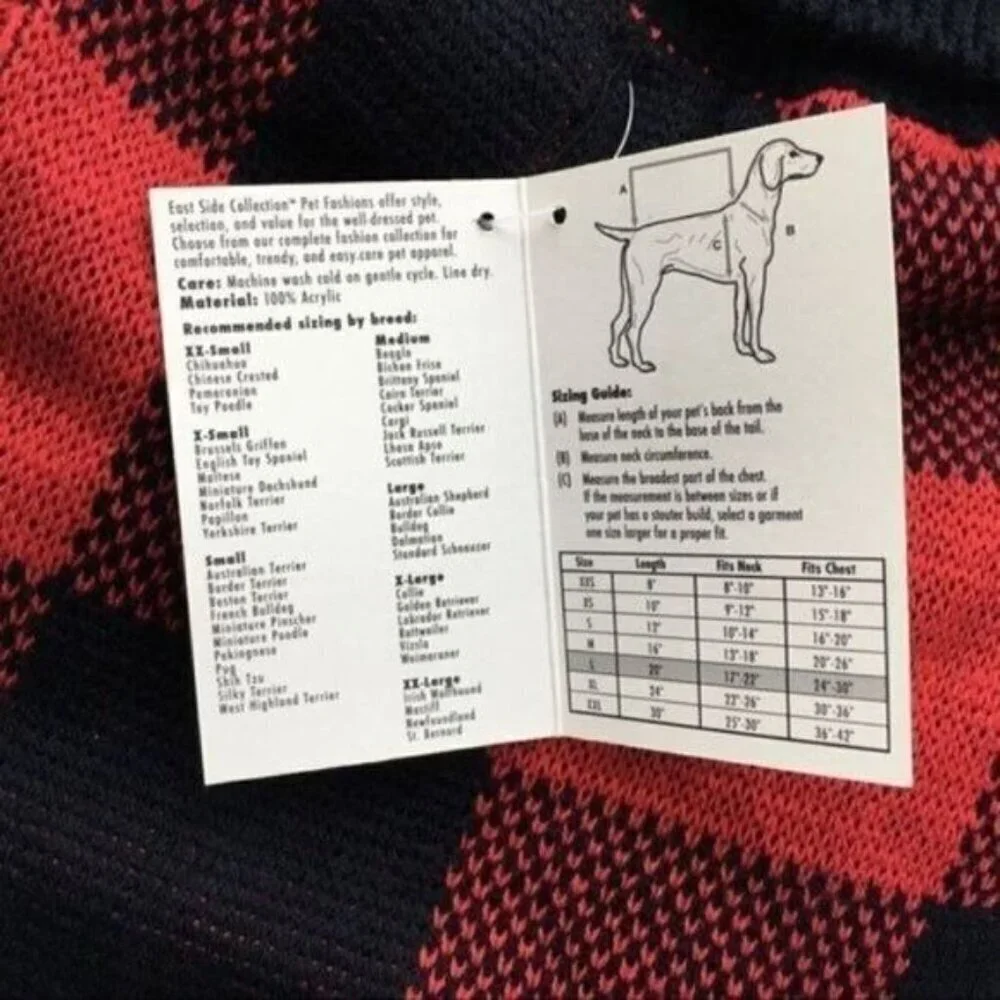 East Side Collection Checkered Knit Dog Sweater Large New